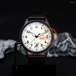 Montre-bracelets 326905 Black Aces Mark Automatic Mens Watch DLC White Dial Leather Puretime 2023 Top Brand Reloj Hombre Montre.