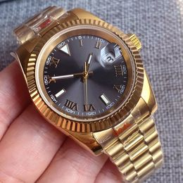 Horloges 36 mm 39 mm dag-datum geel goud gebogen gecanneleerd automatisch horloge heren S NH35 Romeins nummer zonnestraal grijze wijzerplaat plat saffierglas 231110