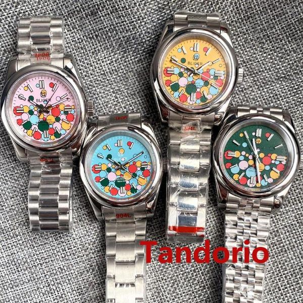 Montres-bracelets 36mm / 39mm Verre Saphir Multicolore Cercle Forme Cadran Lumineux Poli Japon NH35A Auto En Acier Inoxydable Hommes Montre