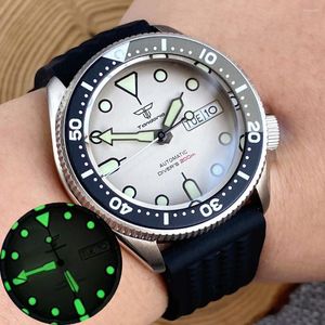 Relojes de pulsera 37 mm Tandorio NH36A 20bar Resistencia al agua Reloj automático para hombres Dial blanco Cristal de zafiro luminoso verde