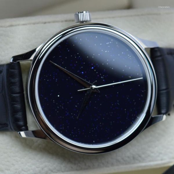 Relojes de pulsera Reloj de vestir de 38,5 mm 8,9 mm Gaviota ultrafina St1812 Movimiento mecánico automático Dial estrellado para hombres