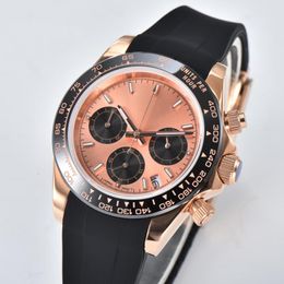 Relógios de pulso 39 mm caixa em ouro rosa, vidro de safira, quartzo, relógio comercial masculino, à prova d'água, cronógrafo VK63, relógios masculinos