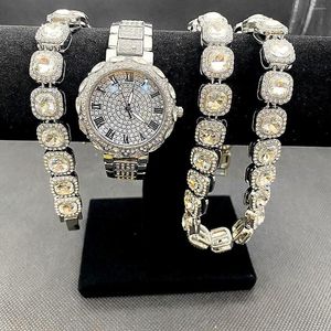 Polshorloges 3 stks Iced out Watches for Women Gold Watch Heavy Big Chains Bracelet ketting Choker Bling Jewelry Quartz Reloj