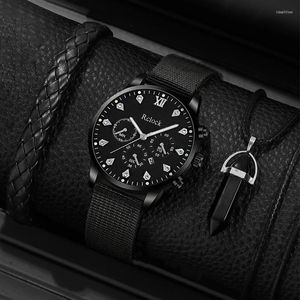 Montre-bracelets 3pcs Set Fashion Mens Calendar Watchs Men Business Casual Hand Corde Collier Black Nylon Strap Quartz Watch Relogie Masculino