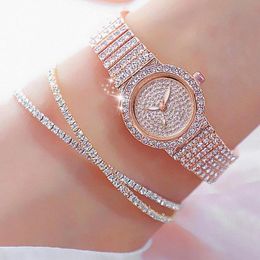 Relojes de pulsera 3 unids Conjunto Relojes Moda Diamante Reloj Mujeres Lujo Cristal Rosa Oro Cuarzo Reloj de pulsera Analógico Vestido Mujer RelojWristwa