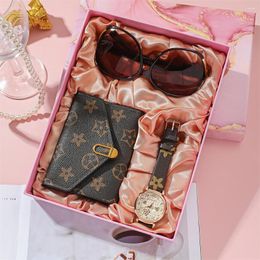 Horloges 3 stks/set dameshorloge cadeauset mode portemonnee bril quartz dames vrouwelijke klokdoos voor vrouwen drop