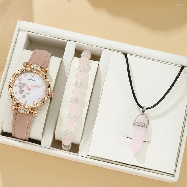 Muñecos de pulsera 3pcs Juego de relojes para mujeres Lindo Corazón de cuarzo de lujo Simulada