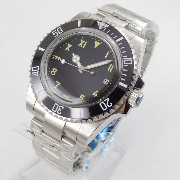 Montres-bracelets 40mm cadran stérile noir verre bombé date mécanique 21 bijoux Miyota 8215 montre-bracelet automatique pour hommes