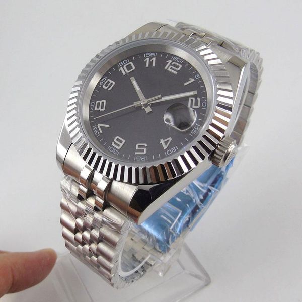 Relojes de pulsera 40 mm Esfera estéril negra Cristal de zafiro Jubileo Fecha 21 Joyas Miyota 8215 Bisel de moneda Reloj de pulsera automático para hombres