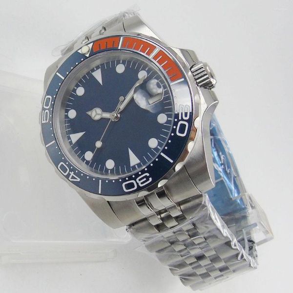 Montres-bracelets 40 mm bleu montre-bracelet pour homme verre saphir mouvement automatique