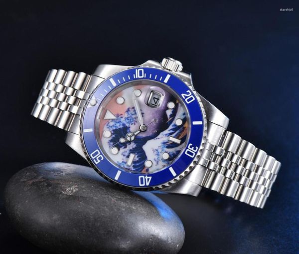 Relojes de pulsera Reloj mecánico de negocios de 40 mm Kanagawa Surf Dial 8215 Movimiento Bisel de cerámica Luminoso Correa de acero inoxidable para hombres