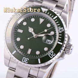 Montres-bracelets 40mm vert saphir cristal pour acier inoxydable Poignet analogique montres hommes marque horloge étanche femme homme montre