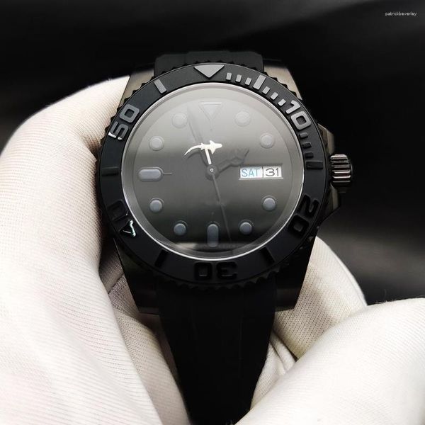 Montres-bracelets 40mm de luxe automatique montre pour hommes noir PVD boîtier verre saphir Japon NH36 mouvement céramique lunette mécanique montres hommes MOD