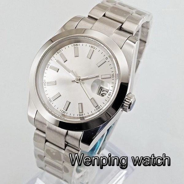 Relojes de pulsera mecánicos para hombre de 40mm sin logotipo, marcas luminosas, caja sólida, ventana de fecha, cristal de zafiro, resistente al agua, reloj automático para hombre