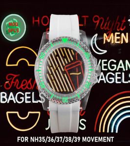 Montre-bracelets 40 mm Case de montre mod acrylique en plastique transparent NH35NH36 Mouvement vert lumineux modifier le bobine de caoutchouc bricolage pour 285 mm 1372887