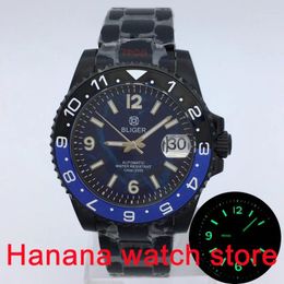 Horloges 40 mm PVD-gecoat geheel zwart automatisch horloge NH35A uurwerk Saffierglas 10ATM roestvrijstalen armband 3C groen lichtgevend