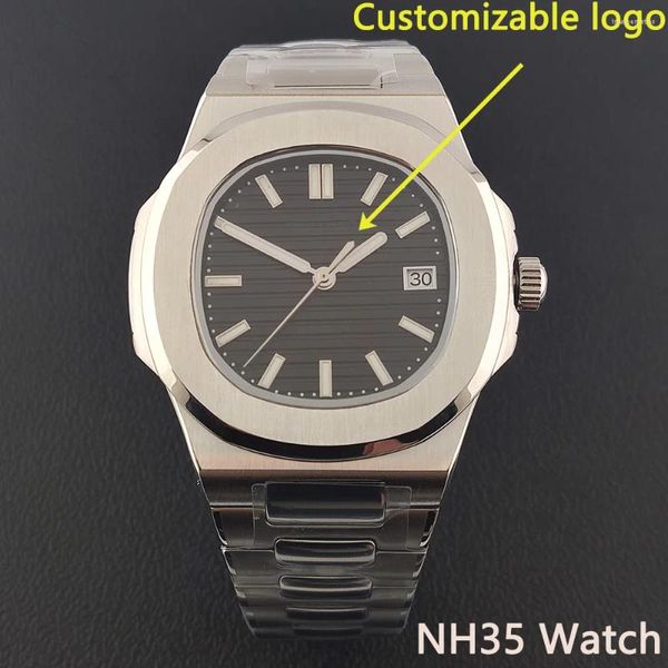 Muñecos de pulsera 40 mm cuadrado NH35 Movimiento automático Mecánico Reloj Sapphire Crystal Date Correa de acero inoxidable plateado Caso de acero inoxidable