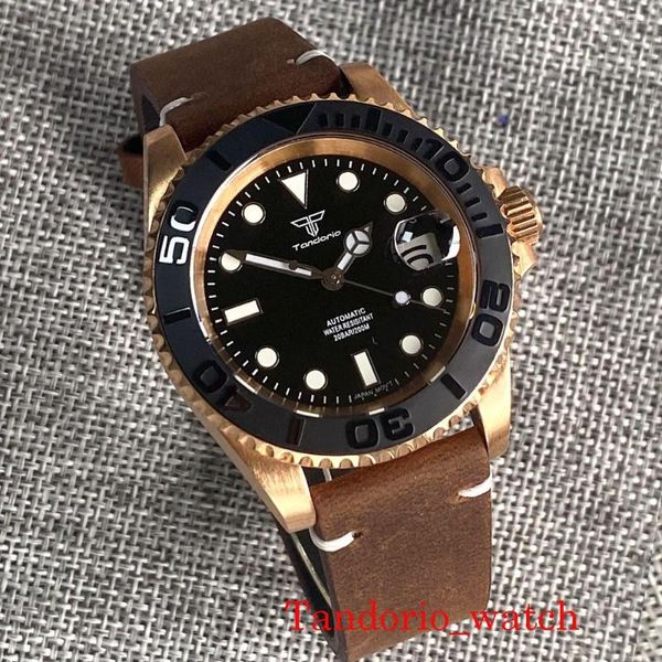 Relojes de pulsera 40 mm Tandorio Sólido Cusn8 Bronce NH35A PT5000 Reloj automático para hombres Cristal de zafiro 120 clics Bisel 200 m Impermeable