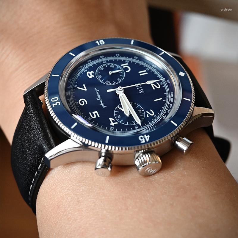 Armbandsur 40mm klocka för män klassiska herrkvarts kronograf VK64 Sapphire Glass 50 m vattentät blå klänning lyxig hane