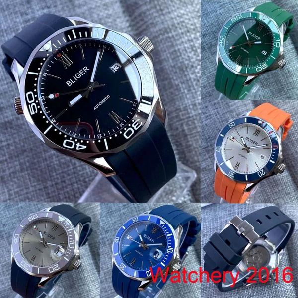 Montres-bracelets 41mm Noir Vert Bleu Cadran Verre Saphir En Acier Inoxydable Lumineux NH35 Mouvement Automatique Montre Pour Hommes Bracelet En Caoutchouc