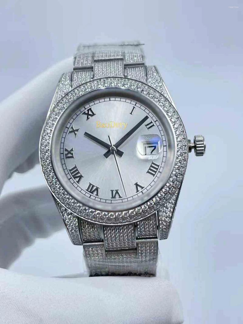 Wristwatches 41mm Men's Waterproof Watch Starry Diamond Dial Precision Steel Strap