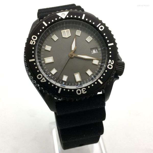 Relojes de pulsera 42 mm Reloj de buceo Mecánico automático Movimiento masculino Aséptico Gris Dial Caja negra Correa PARNSRPE S010