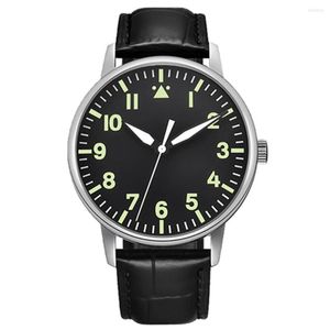 Relojes de pulsera de 42mm, reloj mecánico militar para hombre, diseño deportivo, cristal de zafiro de cuero, automático, láser gratis, logotipo DIYPersonality