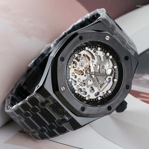 Horloges 42MM Achthoekig Skelet Mode DIY Originele Horloges voor Mannen Automatisch NH70 Beweging Geen Zelfopwinding PVD 904L Massief staal