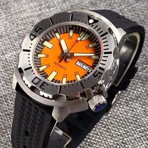 Montre-bracelets 42 mm Tandorio 20bar Japon NH36a Monster Mens Automatic Watch AR Sapphire Crystal Orange Cadran 3,8 O'Clock Day Affichage vert LUME