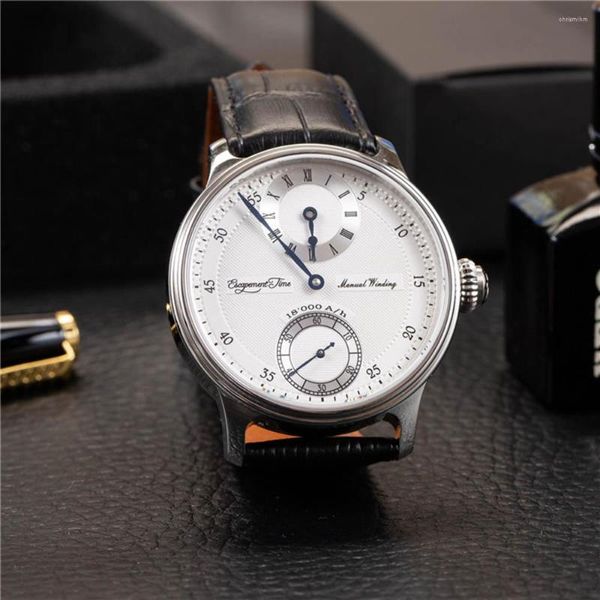 Relojes de pulsera de 42 mm Relojes mecánicos antiguos para hombres Suiza ETA6498 Movimiento manual Tres pines Aguja de acero azul Cristal de zafiro Cristal