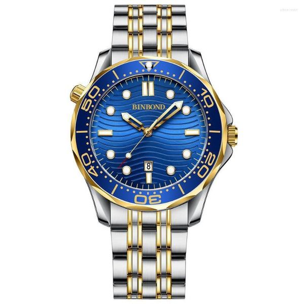 Relojes de pulsera de 43mm con esfera azul para hombre, reloj de cerámica con bisel de acero inoxidable, luminoso, resistente al agua, relojes de pulsera de cuarzo para hombre, reloj para hombre B2820