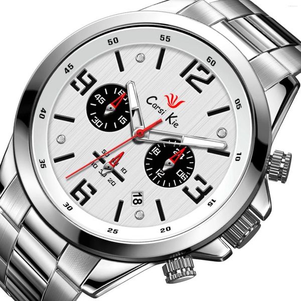 Relojes de pulsera Cronógrafo de cuarzo de 45 mm para hombres Caja de aleación 24 cm de longitud Banda de acero inoxidable Reloj de cristal de zafiro Artículo 8 Color