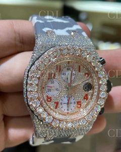 Montre-bracelets 4JX4 Fashion de haute qualité Iced Out Watchmens Trip Luxury Round Cut Lab GR DU OO11