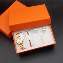 Montres-bracelets 4pcs montres à quartz de luxe femmes mode étanche montre pour femme en acier dames horloge avec boîte d'accessoires