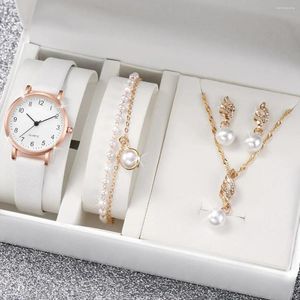 Polshorloges 4pcs/set dames horloge casual rome mode kwarts analoge pu lederen pols sieraden set cadeau voor mama haar