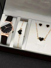 Polshorloges 5 modieuze en veelzijdige zoete boog digitale schaal dames riem kwarts horloge gecombineerd met een hartvormige armband ketting