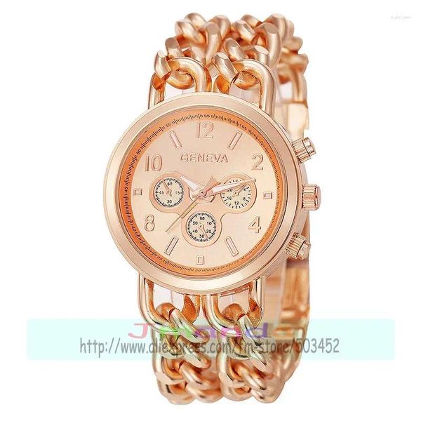 Relojes de pulsera 50 unids / lote TC Diseño de lujo GINEBRA Reloj de aleación Moda para mujer Casual Tres ojos Dos pulsera de vaquero Reloj de pulsera para unisex