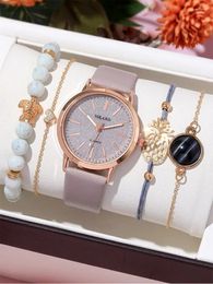 Montre-bracelets 5pcs mode polyvalent Starry Sky Sky's Women's Belt Quartz Watch with Bracelet Combination Set