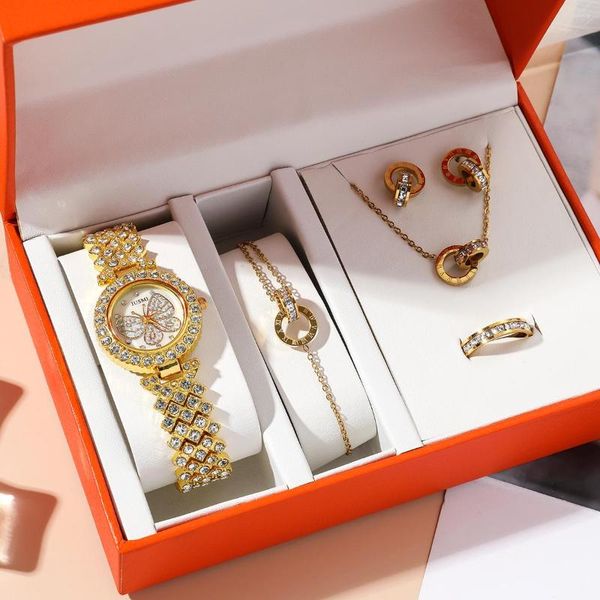 Montres-bracelets 5 pièces haut de gamme mode femmes pleine Cz montre cadeau ensemble de bijoux Festivals commémoratifs choix de cadeaux