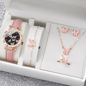 Polshorloges 5 stcs/set Fashion Butterfly Women Watches sieradenset