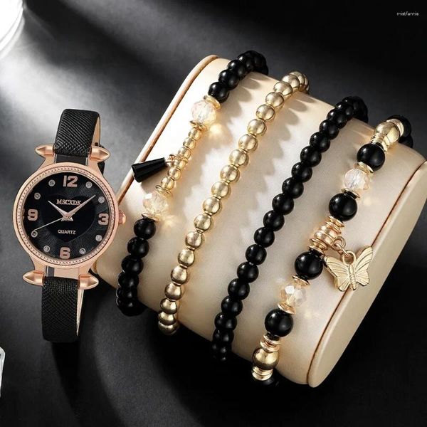 Montre-bracelets 5pcs Set Fashion Women Watch Watch Bracelet Casual Ladies Quartz Robe Clock Montre Femme