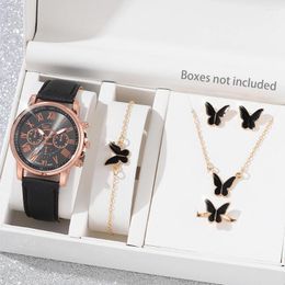 Montre-bracelets 5pcs Set Fashion Women Watch Butterfly Bustwry Business Casual Leather Quartz Wristwatch Gift Relogie Feminino Corloges