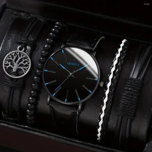 Montre-bracelets 5pcs / set Men's Classic Watch Fashion Genève Bracelet Minsist Business Quartz Bracelet Gift for Friends