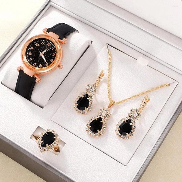 Mujeres de pulsera 5pcs Set Watches Women Leather Band Ladies Watch Simple Casuals Analog Wristwatch Bracelet Gift Montre Femme