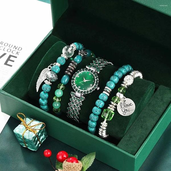 Montre-bracelets 5pcs Watan Watch Set Luxury Fashion Full Diamond British British Casual Bracelet
