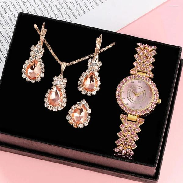 Montre-bracelets 5pcs Woard Watch Set Luxury Fashion Full Diamond British British Casual Jewelry Collier Boucles d'oreilles