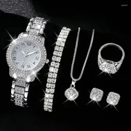 Montre-bracelets 6 pièces / ensembles Watch's Watch's Watch Luxury Rhingestone Quartz Hip-Hop Fashion and Bijoux Choix idéal pour les cadeaux