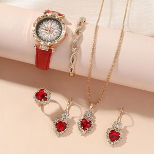 Relógios de pulso 6 peças de luxo feminino relógios de diamante hip hop pulseira feminina relógio de quartzo ouro rosa relógio de pulso feminino cristal brilhante