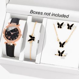 Polshorloges 6pcs/set dames glanzende strass quartz horloge met analoge PU lederen pols en armbanden - perfect cadeau voor moeder