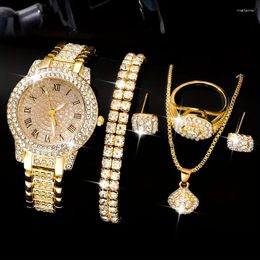 Montre-bracelets 6pcs / set Watch's Watch's Watch Luxury Rhingestone Quartz Hiphop Fashion Analog Bijoux de poignet